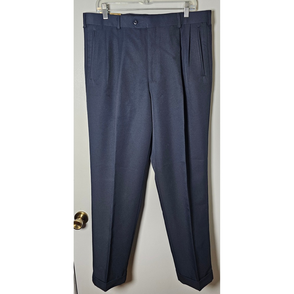 Dockers Premium Mens 36x32 Navy Blue Pleated Cuffed Relaxed Fit Dress Pants NWT